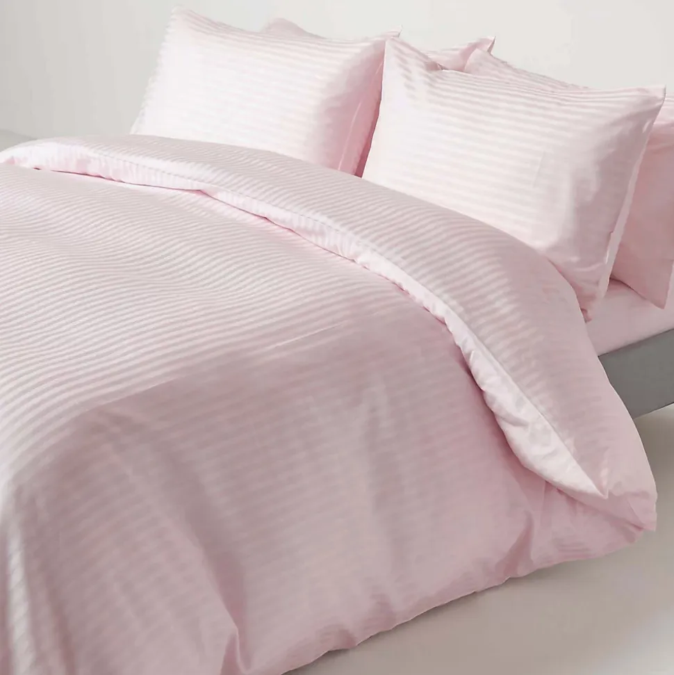 Drap plat satin rayé en coton égyptien 330 fils violet, 240x300 cm - HOMESCAPES