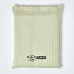 Drap plat satin rayé en coton égyptien 330 fils vert sauge, 230x255 cm - HOMESCAPES