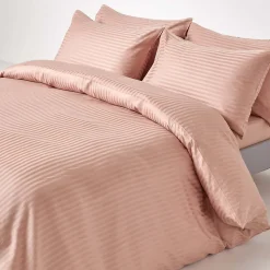 Drap plat satin rayé en coton égyptien 330 fils taupe, 240x300 cm - HOMESCAPES