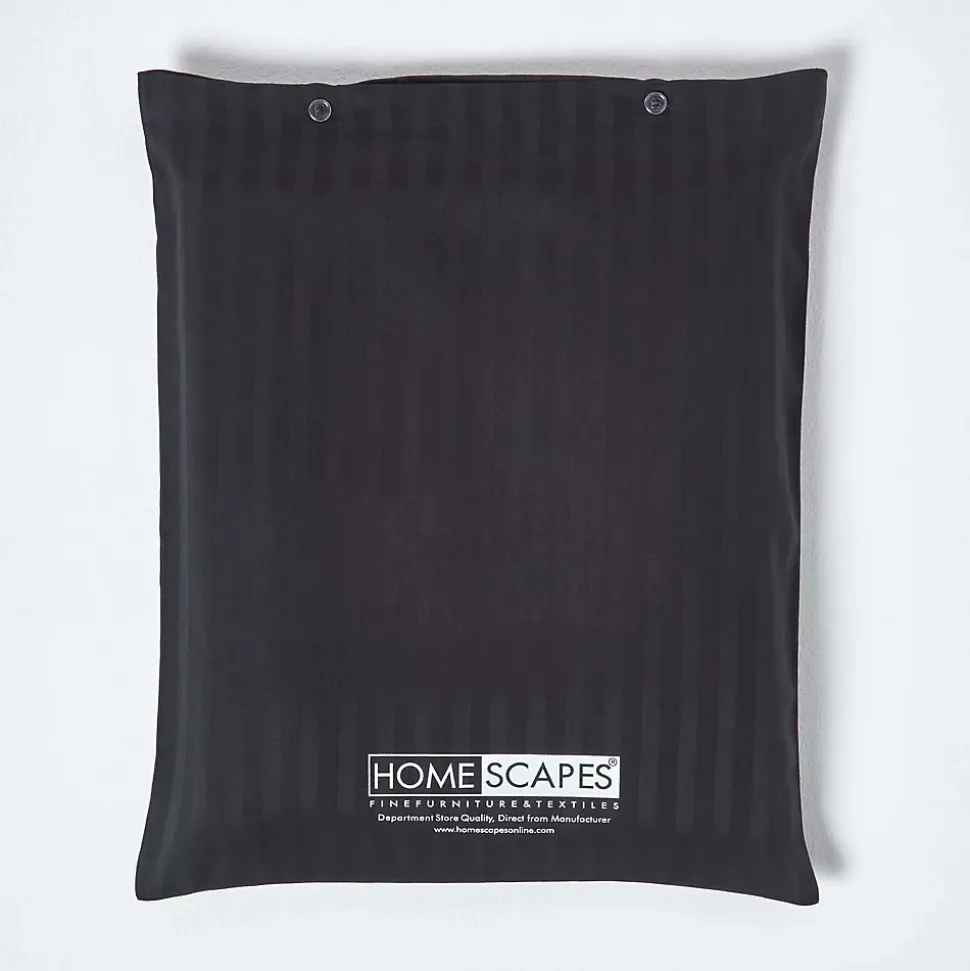 Drap plat satin rayé en coton égyptien 330 fils noir, 180x290 cm - HOMESCAPES
