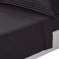 Drap plat satin rayé en coton égyptien 330 fils noir, 240x300 cm - HOMESCAPES