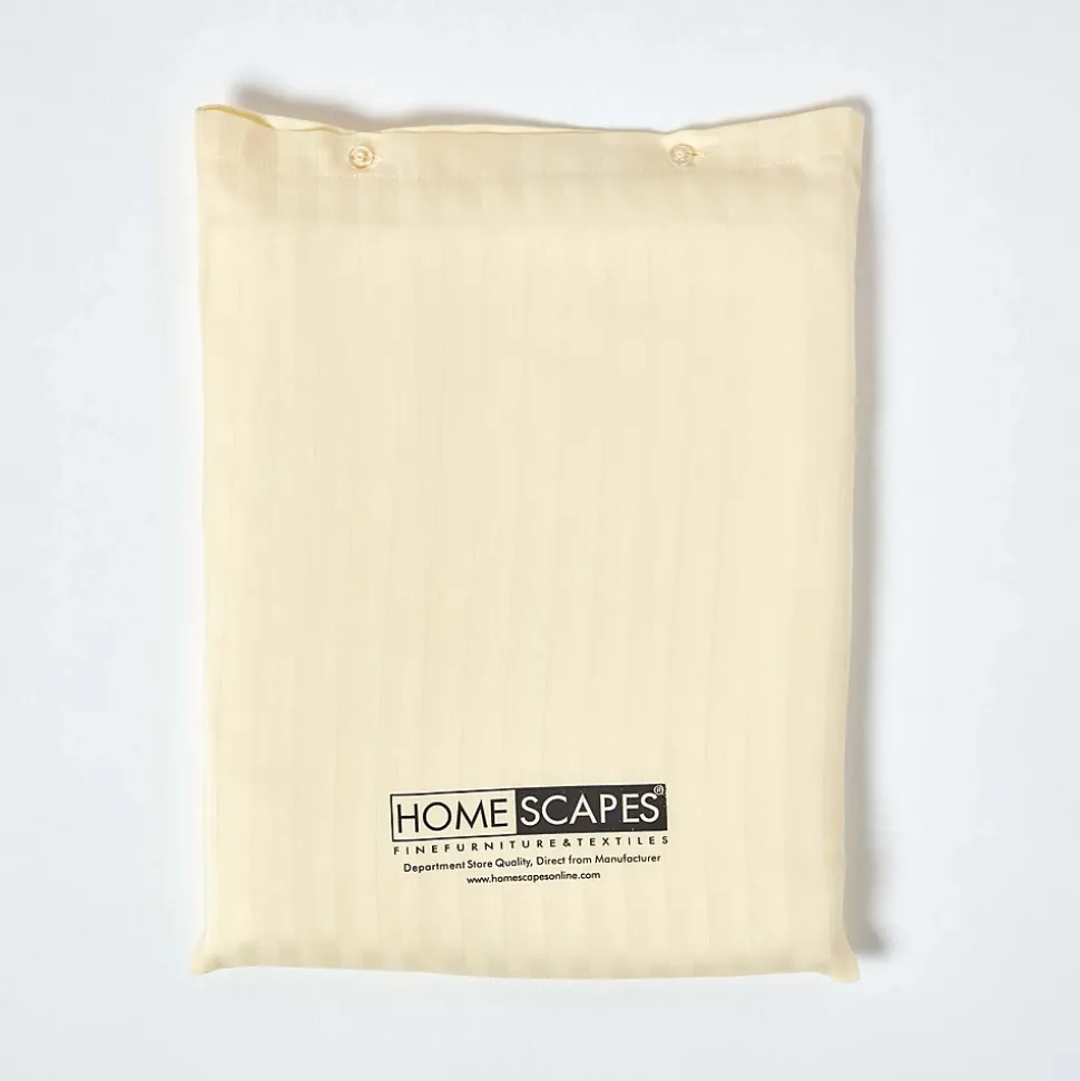 Drap plat satin rayé en coton égyptien 330 fils jaune pâle, 275x275 cm - HOMESCAPES