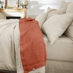 Drap plat "Soline" toutes dimensions Lin lavé - Soline Paprika - 240 x 300 cm pour lit 2 places