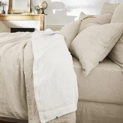 Drap plat "Soline" toutes dimensions Lin lavé - Soline Craie - 240 x 300 cm pour lit 2 places