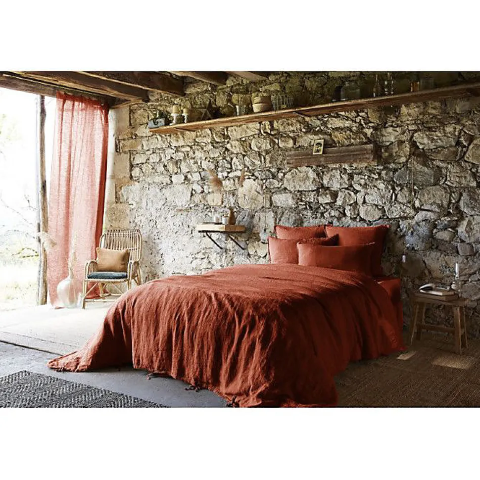 Drap plat "Soline" toutes dimensions Lin lavé - Soline Paprika - 270 x 300 cm pour lit King size
