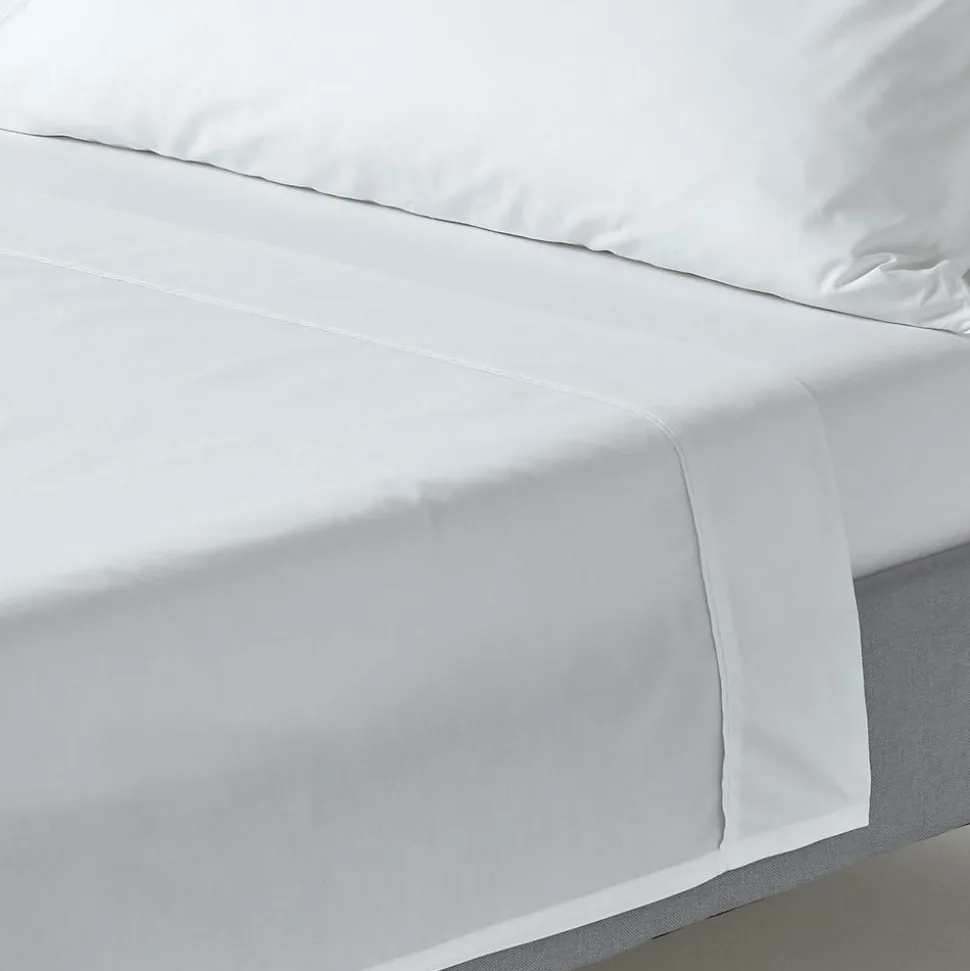 Drap plat uni 100 % coton égyptien 200 fils blanc, 230x255 cm - HOMESCAPES