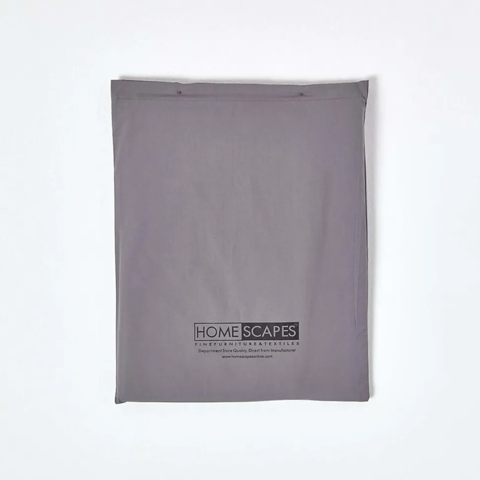 Drap plat uni 100 % coton égyptien 200 fils gris foncé, 270x300 cm - HOMESCAPES