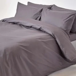 Drap plat uni 100 % coton égyptien 200 fils gris foncé, 270x300 cm - HOMESCAPES