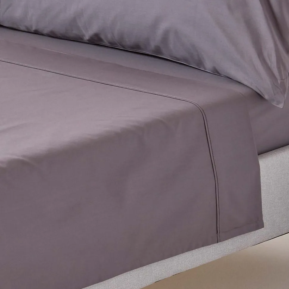 Drap plat uni 100 % coton égyptien 200 fils gris foncé, 270x300 cm - HOMESCAPES