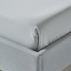 Drap plat uni 100 % coton égyptien 200 fils gris argent, 240x300 cm - HOMESCAPES