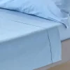 Drap plat uni 100 % coton égyptien 200 fils bleu, 180x290 cm - HOMESCAPES