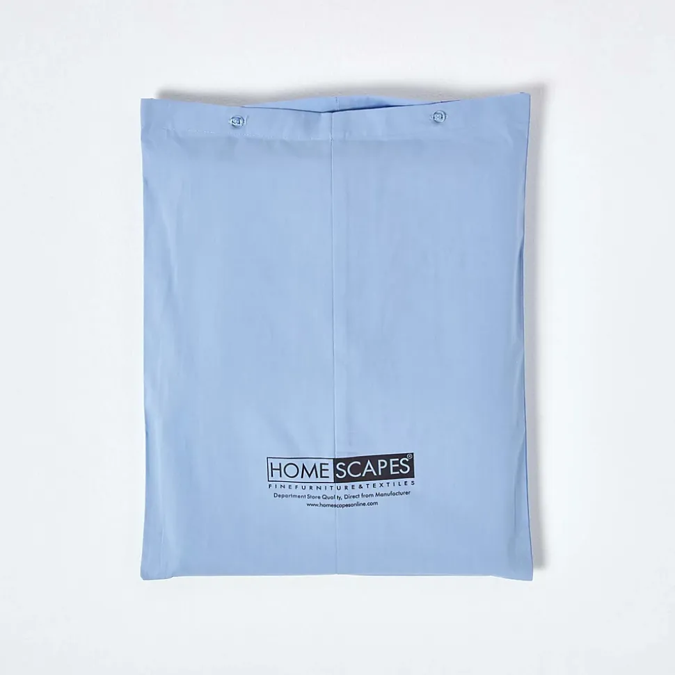 Drap plat uni 100 % coton égyptien 200 fils bleu, 180x290 cm - HOMESCAPES