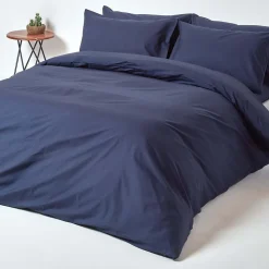 Drap plat uni 100 % coton égyptien 200 fils bleu marine, 180x290 cm - HOMESCAPES