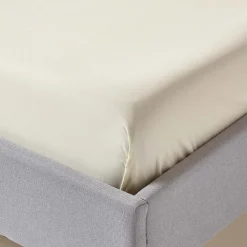 Drap plat uni 100 % coton égyptien 200 fils ivoire, 275x275 cm - HOMESCAPES