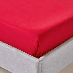 Drap plat uni 100 % coton égyptien 200 fils rouge, 178x255 cm - HOMESCAPES
