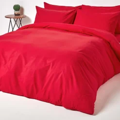 Drap plat uni 100 % coton égyptien 200 fils rouge, 178x255 cm - HOMESCAPES
