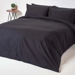 Drap plat uni 100 % coton égyptien 200 fils noir, 270x300 cm - HOMESCAPES