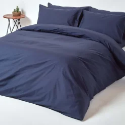 Drap plat uni 100 % coton égyptien 200 fils bleu marine, 275x275 cm - HOMESCAPES