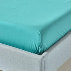 Drap plat uni 100 % coton égyptien 200 fils bleu canard, 270x300 cm - HOMESCAPES