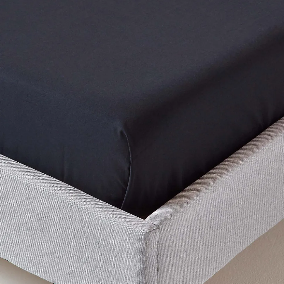 Drap plat uni 100 % coton égyptien 200 fils noir, 275x275 cm - HOMESCAPES