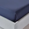 Drap plat uni 100 % coton égyptien 200 fils bleu marine, 178x255 cm - HOMESCAPES