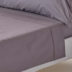 Drap plat uni 100 % coton égyptien 200 fils gris foncé, 240x275 cm - HOMESCAPES