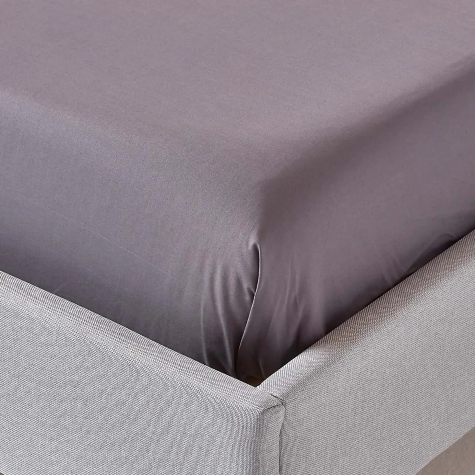 Drap plat uni 100 % coton égyptien 200 fils gris foncé, 180x290 cm - HOMESCAPES