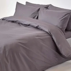 Drap plat uni 100 % coton égyptien 200 fils gris foncé, 180x290 cm - HOMESCAPES