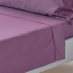 Drap plat uni 100 % coton égyptien 200 fils violet, 180x290 cm - HOMESCAPES
