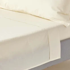 Drap plat uni 100 % coton égyptien 200 fils ivoire, 178x255 cm - HOMESCAPES
