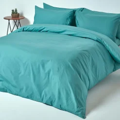 Drap plat uni 100 % coton égyptien 200 fils bleu canard, 230x255 cm - HOMESCAPES