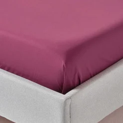 Drap plat uni 100 % coton égyptien 200 fils bordeaux, 230x255 cm - HOMESCAPES