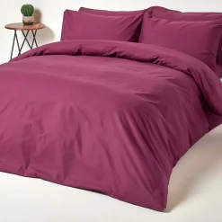 Drap plat uni 100 % coton égyptien 200 fils bordeaux, 230x255 cm - HOMESCAPES