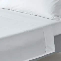 Drap plat uni 100 % coton égyptien 200 fils blanc, 275x275 cm - HOMESCAPES