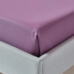 Drap plat uni 100 % coton égyptien 200 fils violet, 275x275 cm - HOMESCAPES