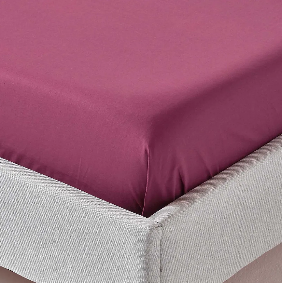 Drap plat uni 100 % coton égyptien 200 fils bordeaux, 178x255 cm - HOMESCAPES