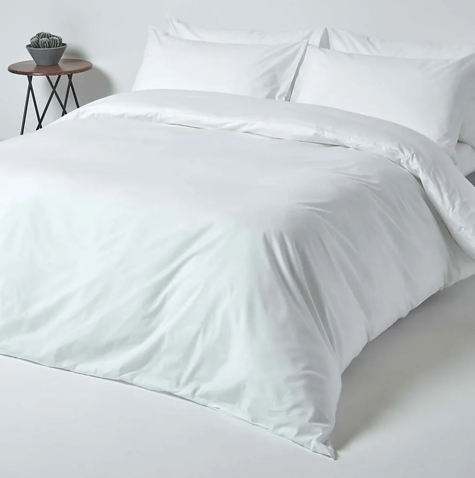 Drap plat uni 100 % coton égyptien 200 fils blanc, 240x300 cm - HOMESCAPES