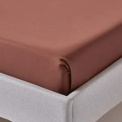 Drap plat uni 100 % coton égyptien 200 fils marron chocolat, 178x255 cm - HOMESCAPES