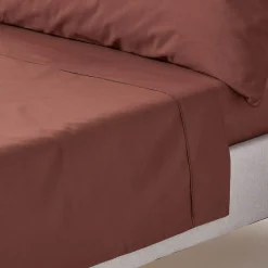 Drap plat uni 100 % coton égyptien 200 fils marron chocolat, 180x290 cm - HOMESCAPES