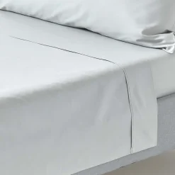 Drap plat uni 100 % coton égyptien 200 fils gris argent, 270x300 cm - HOMESCAPES