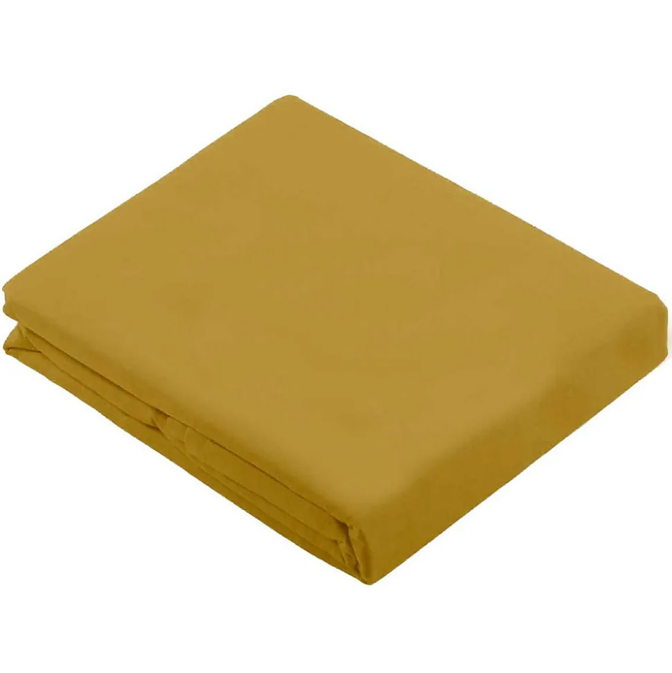 Drap Plat Uni en 100 % Coton (180x290 cm - Jaune moutarde)