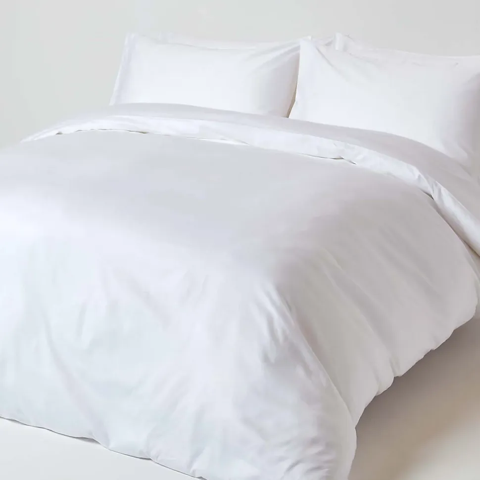 Drap plat uni en coton égyptien bio 400 fils blanc, 270x300 cm - HOMESCAPES