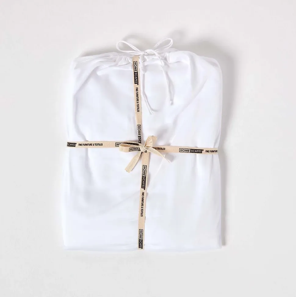 Drap plat uni en coton égyptien bio 400 fils blanc, 270x300 cm - HOMESCAPES
