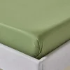 Drap plat uni en coton égyptien bio 400 fils vert mousse, 230x255 cm - HOMESCAPES