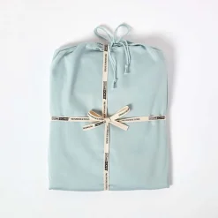 Drap plat uni en coton égyptien bio 400 fils bleu givré, 275x275 cm - HOMESCAPES