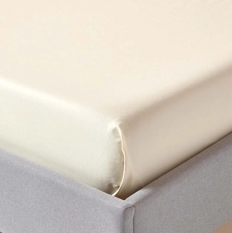 Drap plat uni en coton égyptien bio 400 fils ècru, 178x255 cm - HOMESCAPES