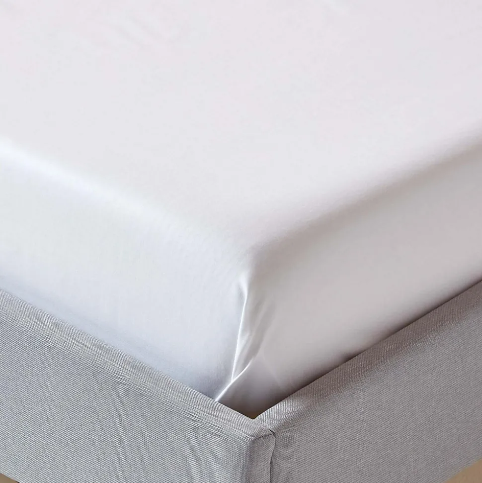 Drap plat uni en coton égyptien bio 400 fils blanc, 240x275 cm - HOMESCAPES