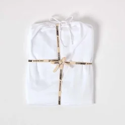 Drap plat uni en coton égyptien bio 400 fils blanc, 240x275 cm - HOMESCAPES