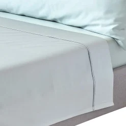 Drap plat uni en coton égyptien bio 400 fils bleu givré, 240x275 cm - HOMESCAPES