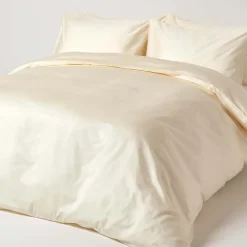 Drap plat uni en coton égyptien bio 400 fils ècru, 275x275 cm - HOMESCAPES